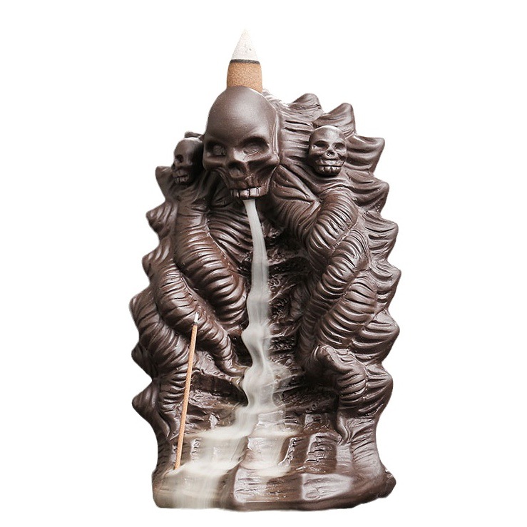 Purple Sand Handmade Incense Burner,Creative Halloween Skull Head Backflow Incense Stick Holder Aromatherapy Ornament for Yoga Spa Office Bedroom