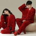 thumbnail image 4 of Pijama de terciopelo Coral para hombre y mujer, ropa de estar por casa de felpa roja, conjunto grueso de felpa para boda, otoño e invierno, novedad de 2023, 4 of 4