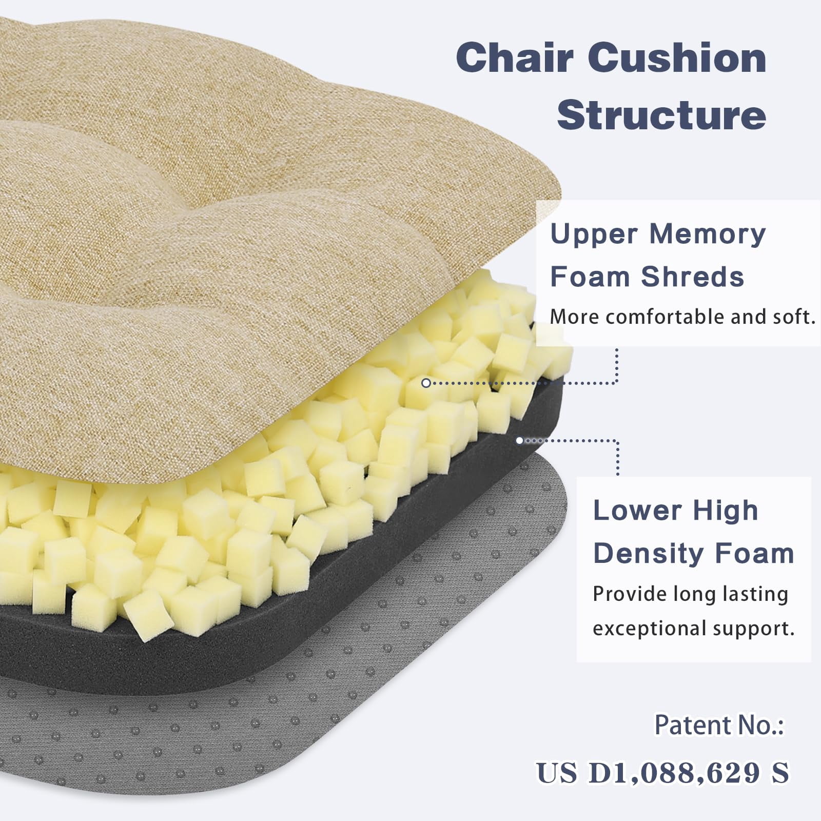 Baibu Kitchen Chair Cushions Memory Foam 3.5" Thick Dual-layer Seat Cushions Dining Chair Pads Set of 2, Beige