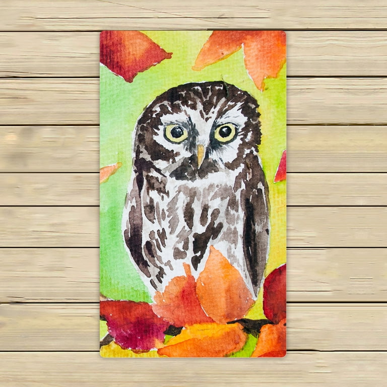 YKCG Funny Owl Bird Autumn Forest Maple Hand Towel Beach Towels
