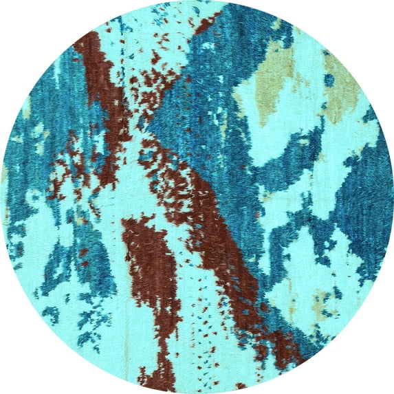 Ahgly Company Indoor Round Abstract Light Blue Modern Area Rugs, 4' Round