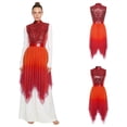 thumbnail image 3 of iiniim Women's Sequined Liturgical Worship Praise Dance Dresses Gradient Mesh Irregular Church Worship Tunic Red XL, 3 of 7