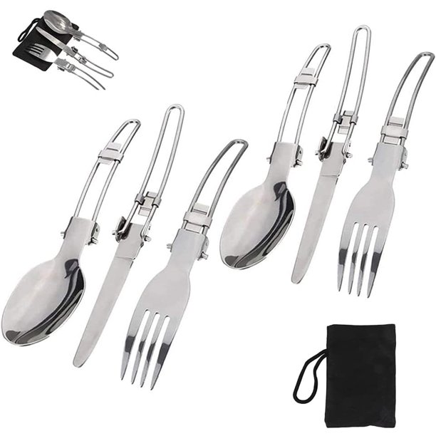 Juego De 2 Cubiertos Plegables Para Acampar, Vajilla Plegable 304, Vajilla Plegable Y Ultraligera Tres En Uno, Incluye Bolsa De Nylon Negra, Muy Adecuado Para Viajes De Picnic Al Aire Libre Shuxiu Wang 9024715002358