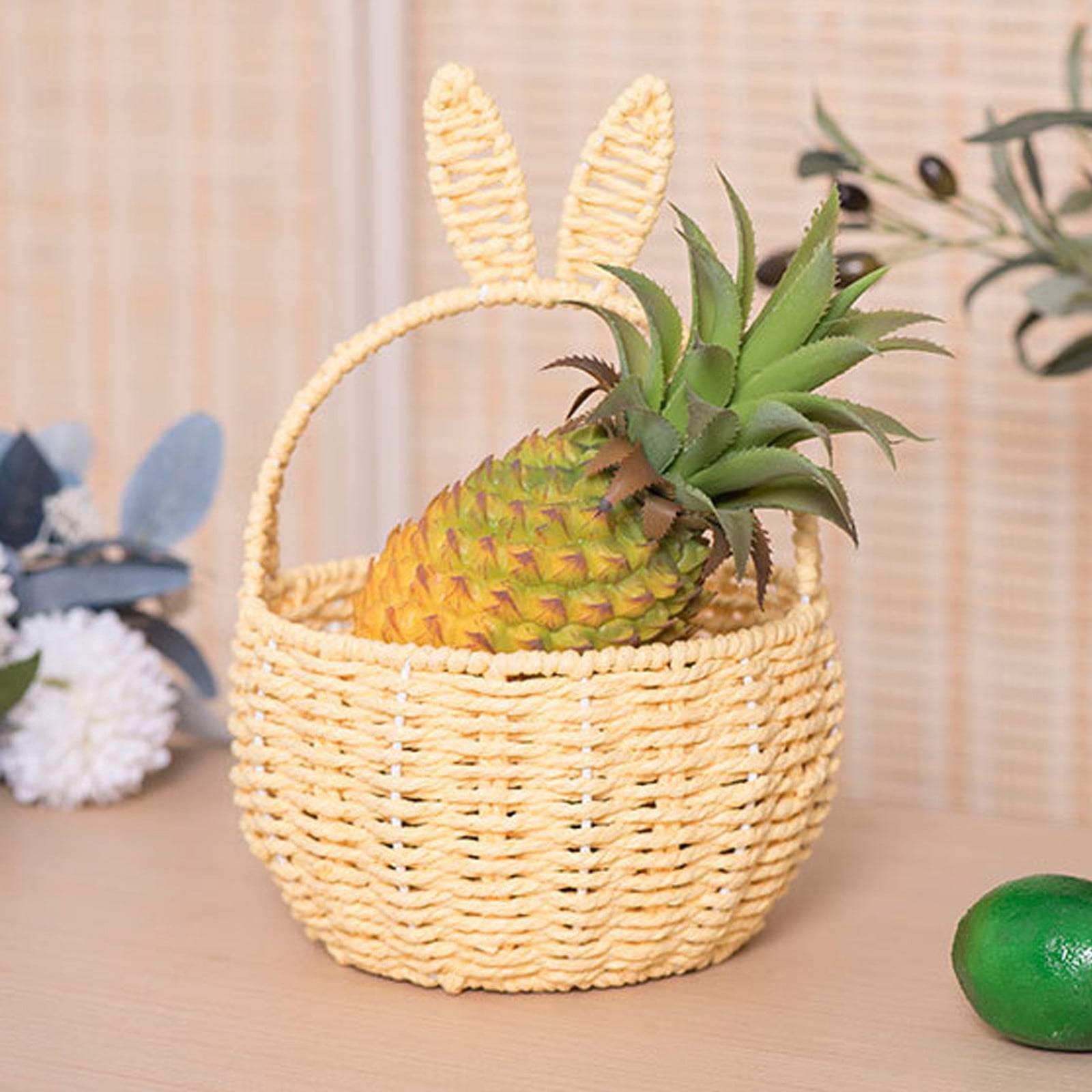 3 Packs Easter Bunny Basket with Long Ears Woven Storage Tote Bag for Easter Eggs Decorations Kids Gift Organizer Home Party Basket 26x20x16cm
