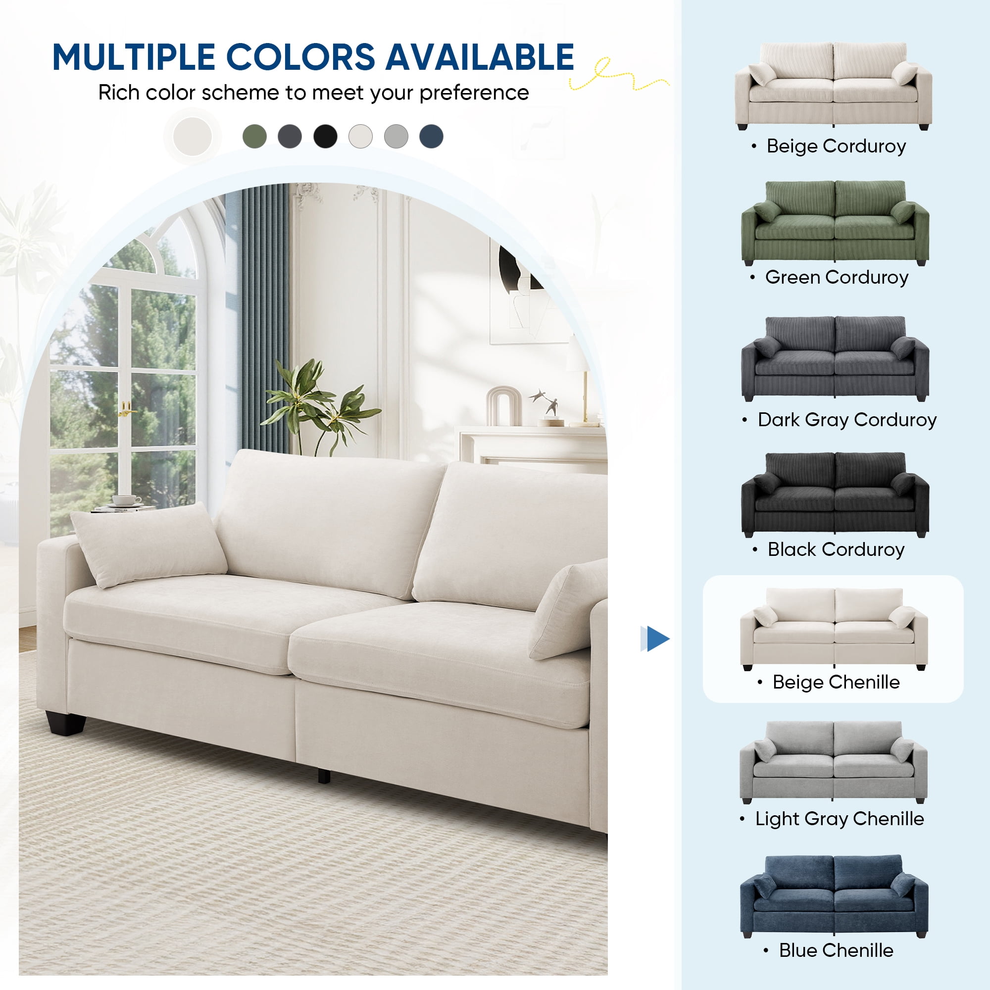 Lunale 79" Chenille Loveseat Sofa, Modern Cloud Couch for Living Room, Apartment, Beige