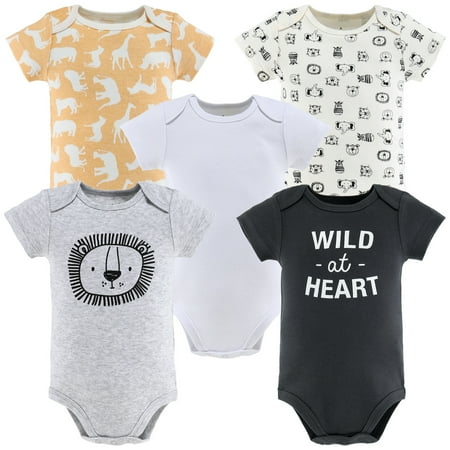 UPC: 0841297170607 | The Peanutshell Baby Boy or Baby Girl Short Sleeve Bodysuits 5 Pack Safari Animals