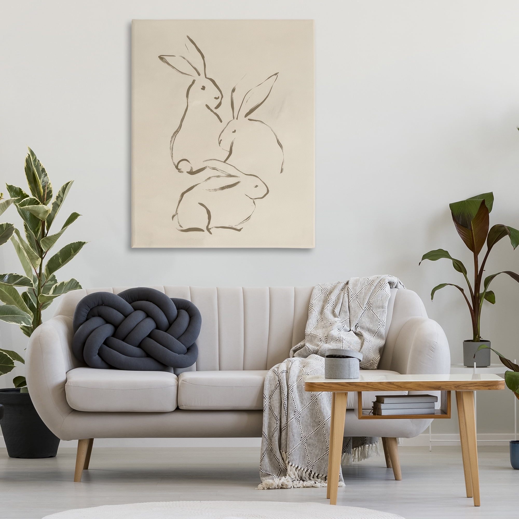 Stupell Industries Earthtone Bunny Sketch Animals Drawing Wrapped Canvas Art Print Wall Art, 36 x 48
