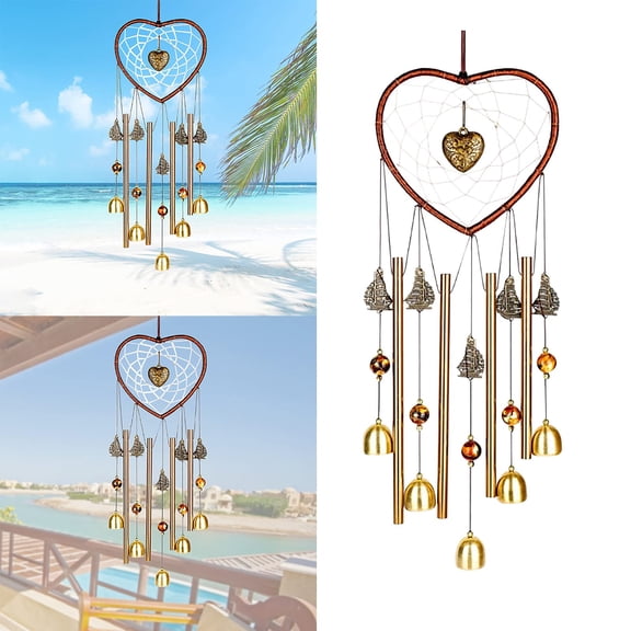 Unique Sweet Heart Dream Catcher Wind Chimes Brass Bell for Outdoor Garden Home Hanging Decoration like Birthdays, weddings