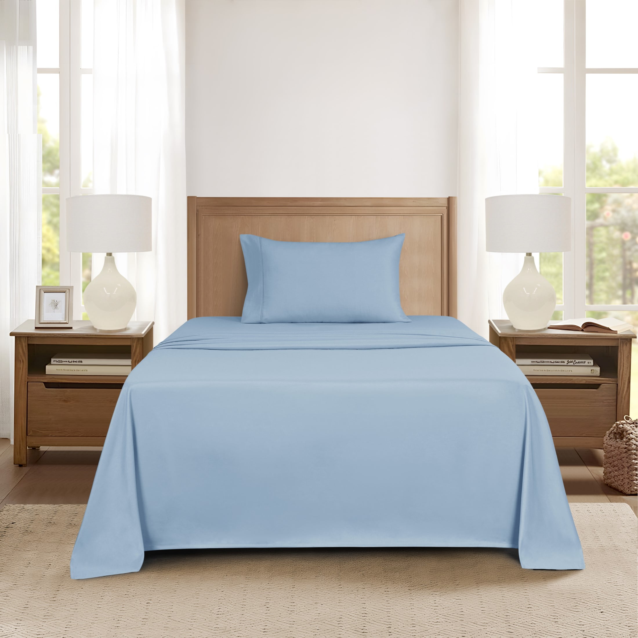 Mainstays Super Soft Brushed Microfiber Bed Sheet Set, Placid Blue, Twin-XL, 3 Piece