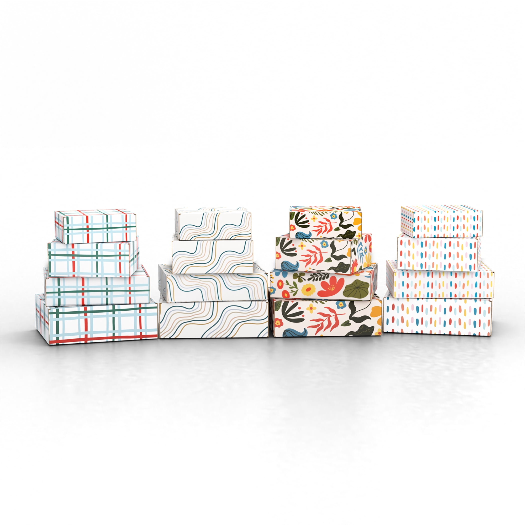 Printed Decorative Mailing, Shipping and Gift Boxes, Tuck Top Closure, 12" x 10" x 4", Grid Print, 12 -Count Pack