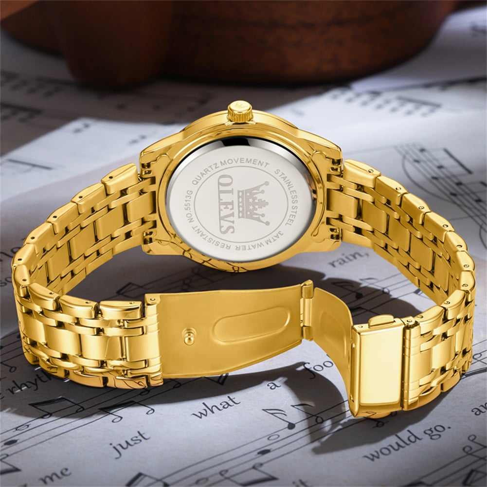 OLEVS Watches for Men Classic Business Dress Analog Quartz Stainless Steel Waterproof Luminous Date Diamond Mens Wrist Watches Relojes De Hombre,Gold/Blue/Black Dial