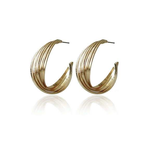 Time and Tru Women's Twisted C Hoop Earring Set In Gold Plated Color