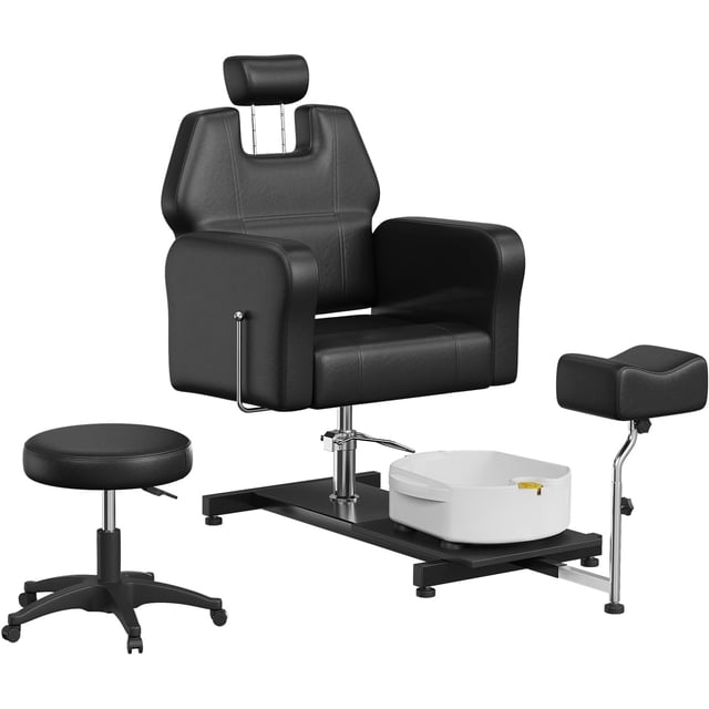Chaise de Pédicure avec Bassin pour Pieds, Bain de Pieds Hydraulique avec Rotation à 360°, Unité de Pédicure Réglable en Hauteur