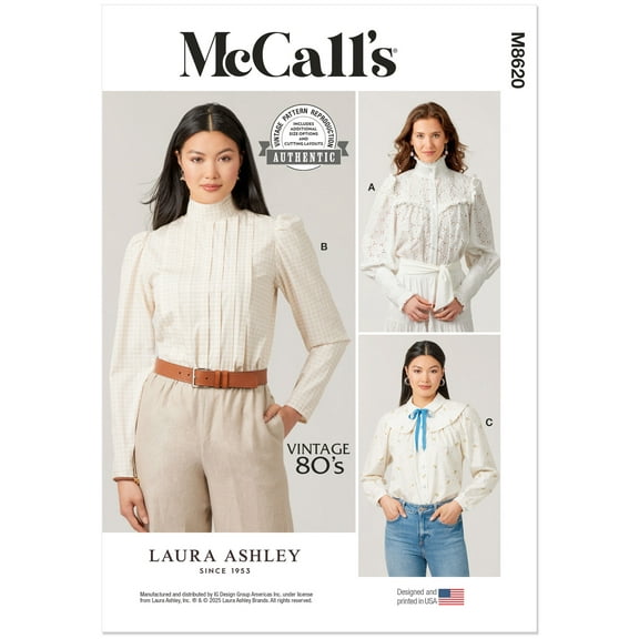 McCall's Sewing Pattern 8620 - Misses' Blouses by Laura Ashley, Size: A (6-8-10-12-14)