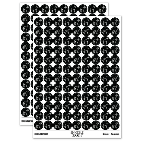 Speedy Lanky Greyhound Dog 200  Round Stickers - Black - Gloss Finish - 0.50" Size