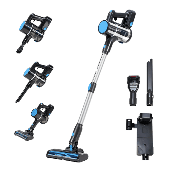 Taoset 3-in-1 Cordless Stick Vacuum Cleaner with LED Brush Head - Lightweight Rechargeable Vacuum for Hardwood Floors & Pet Hair, Blue silver
