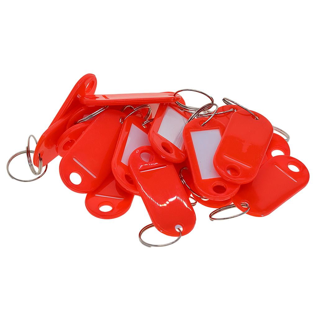 50 Sets Key Ring Tags Plastic Name Keys Tag Luggage Fob Rings Red