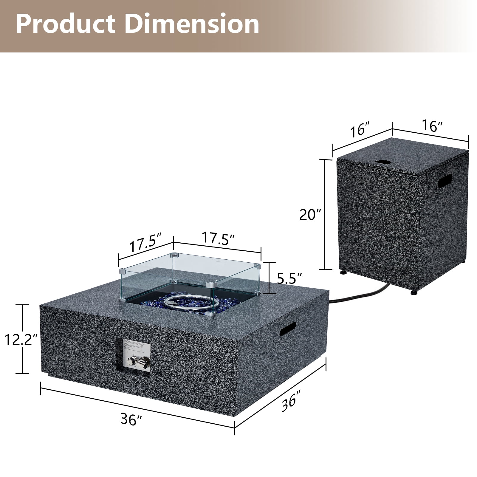 Towallmark 36 Inch 50,000 BTU Propane Fire Pit Table, Outdoor Gas Fire Pit with Wind Guard & Removable Lid, Steel Frame with Rain Cover for Patio, Deck, Garden, Silver
