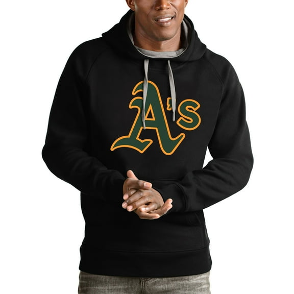 Men's Antigua Black Athletics Victory Pullover Team Logo Hoodie