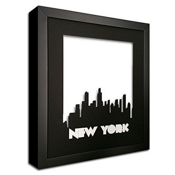 New York Skyline Precision Cut in a Black Photo Mat - In a Black Wood Frame