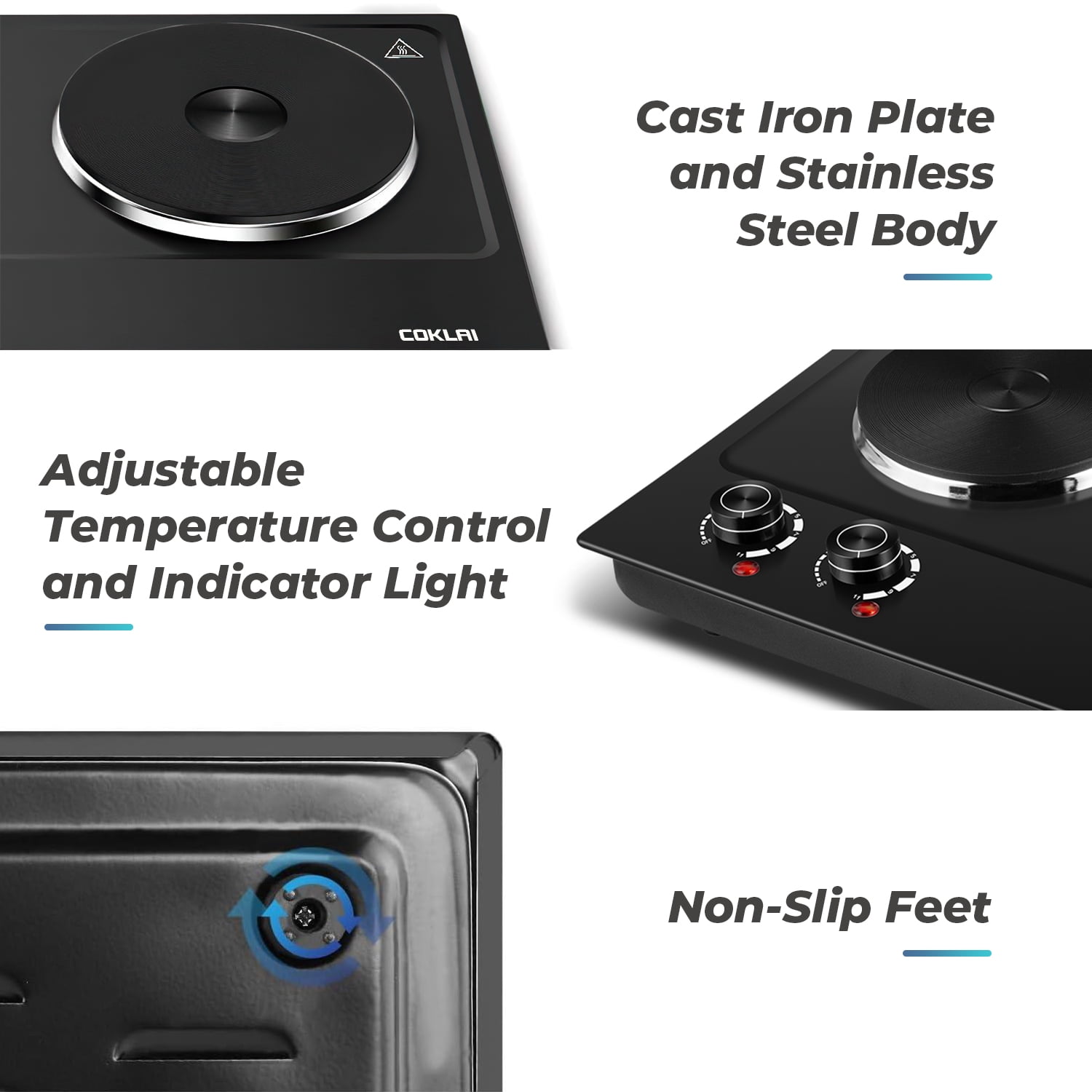 Coklai 1800W Portable Double Burner Hot Plate, Stainless Steel Countertop Electric Cooktop, Easy-to-Clean Silver Design, 2026 Version 24-month warranty