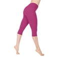 thumbnail image 5 of Petite Capri Leggings for Women Lightweight Pull On Elastic Waist Tummy Control Soft Crop Leggings 3/4 Stretch Yoga Pants Hot Pink S, 5 of 8