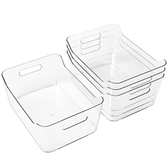 4 Pack X-Large Plastic Storage Bins with Built-in Handles, Clear Pantry Food Organization and Storage, Open Container for Fridge, Kitchen, Bathroom and Bedroom