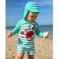 thumbnail image 4 of Baby Infant Boys Swimsuit One-Piece with Sun Hat Long Sleeve UPF 50+ Rash Guard Swimwear for Boys 3-24 Months, 4 of 9