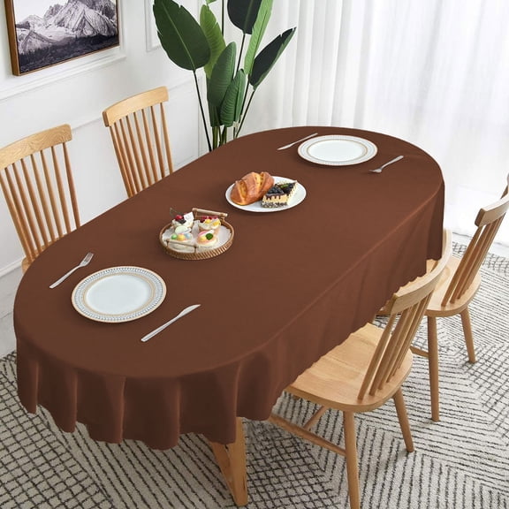 XmhyTop 61x84 Inch Solid Brown Oval Tablecloth, Heavy Duty Polyester Washable for Dining, Home Party & Indoor Use