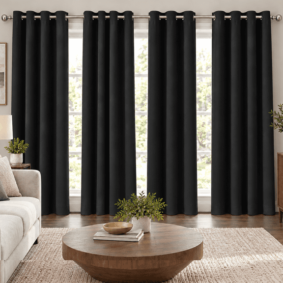 4 Panels 100% Blackout Curtains 37x63 Inch, Grommet Window Curtains for Bedroom & Living Room, Black