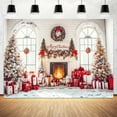 thumbnail image 4 of Christmas Fireplace Backdrop Photography, Merry Christmas Tree Rustic White Brick Wall Window Party Decor Background, Xmas Holiday Family Supplies Photo Booth Studio Props,7X5ft, 4 of 5