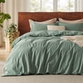 thumbnail image 1 of Funda de edredón, 100% algodón lavado, tamaño king size, verde, 1 of 9