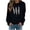Black, variant on Plus Size Women Feather Print Crewneck Sweatshirt Long Sleeve Loose Knit Pullover for Fall Camping Casual Daily Wear