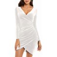 thumbnail image 4 of GUBERRY Womens Wrap V Neck Long Sleeve Velvet Bodycon Ruched Cocktail Party Dress, 4 of 7