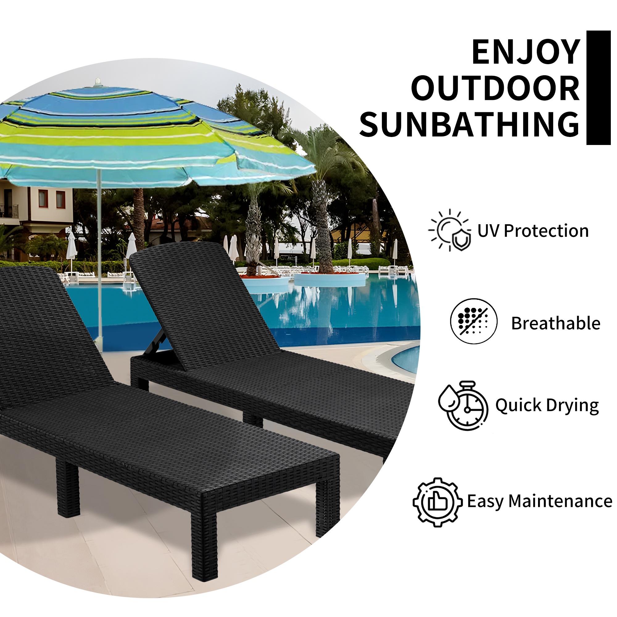 Patio Lounge Chairs Set of 2, Outdoor Chaise Lounge Chair with 4 Backrest Angles, Patio Foldable Reclining Chair Furniture for Poolside, Deck, Backyard, Black - image 5 of 9