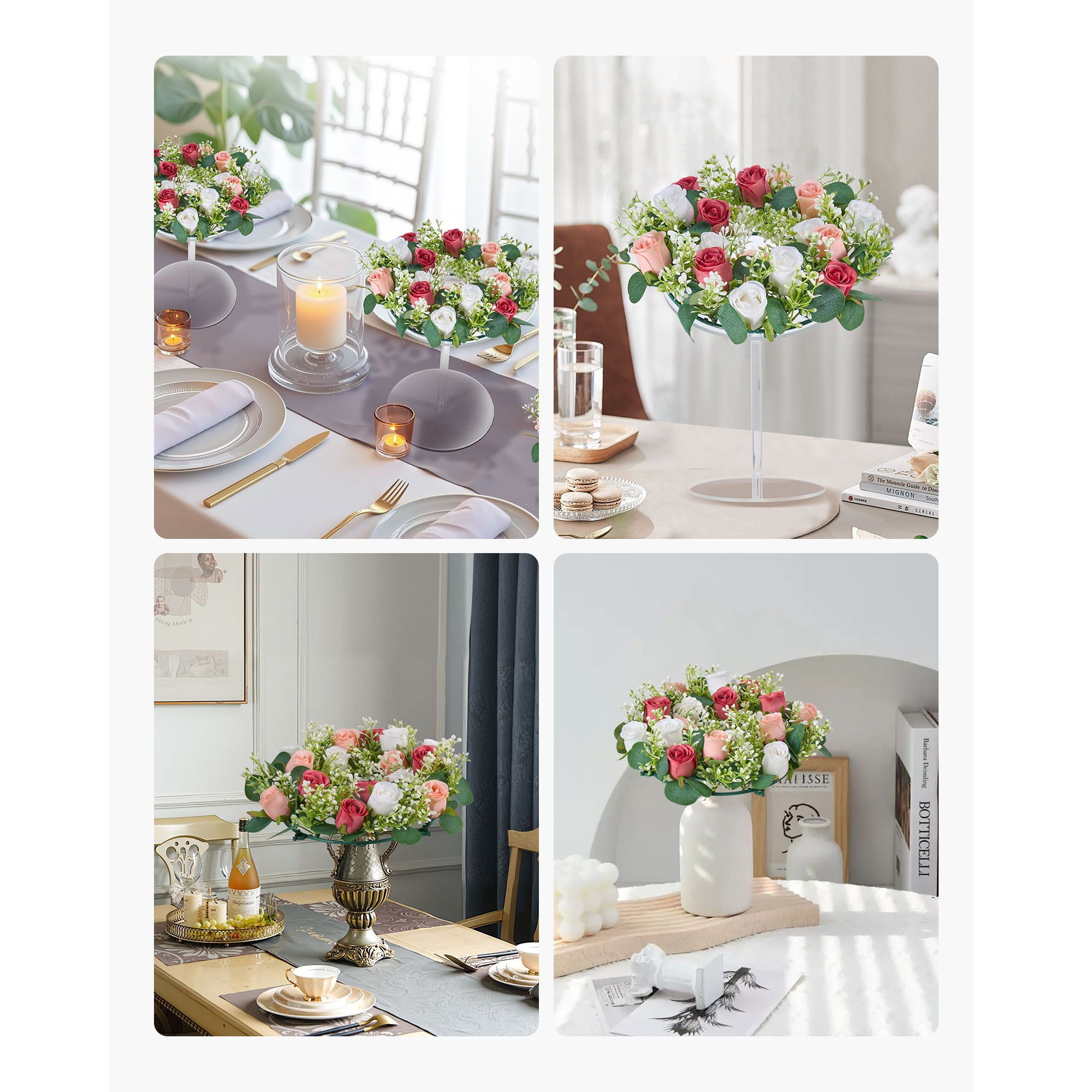 10-Pack Artificial Rose Wreaths 14" Diameter, Pink & White Silk Flowers, Fade-Resistant, for Wedding Party Valentine's Day Home Decor