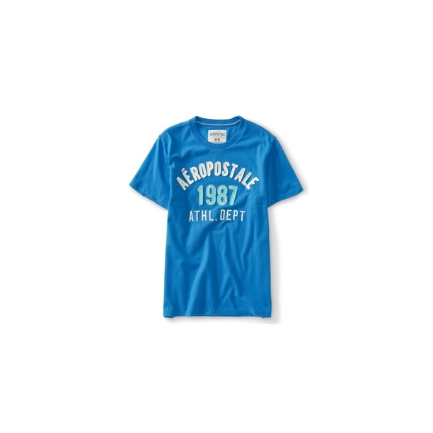 Aeropostale Mens 1987 Athl Dept bordado adornado playera, azul, mediano