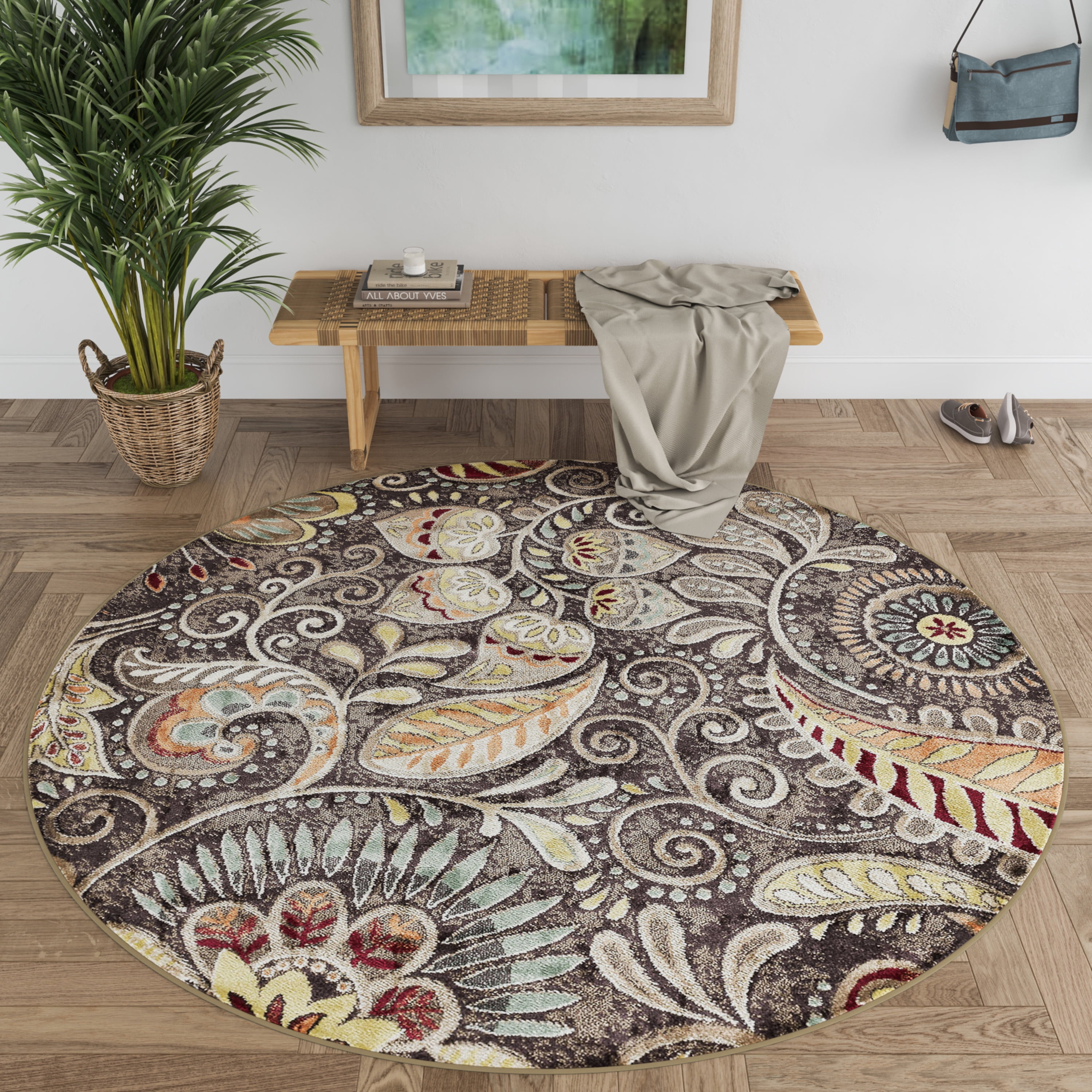 Capri Transitional 5' Round Brown and Beige Polypropylene Indoor Area Rug