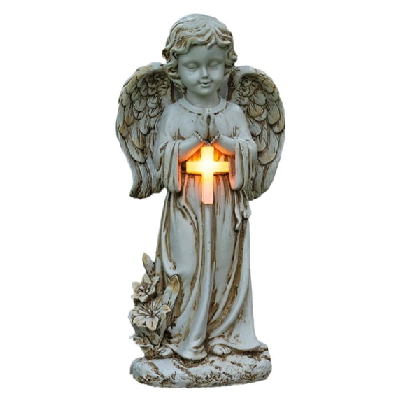 Miwamany Solar Praying Angel Garden Statue with Lighted, Outdoor Resin Memorial Angel Figurine with Warm Glow, Sentimental Yard Decor for Flower Bed, Porch, Patio and Remembrance Garden