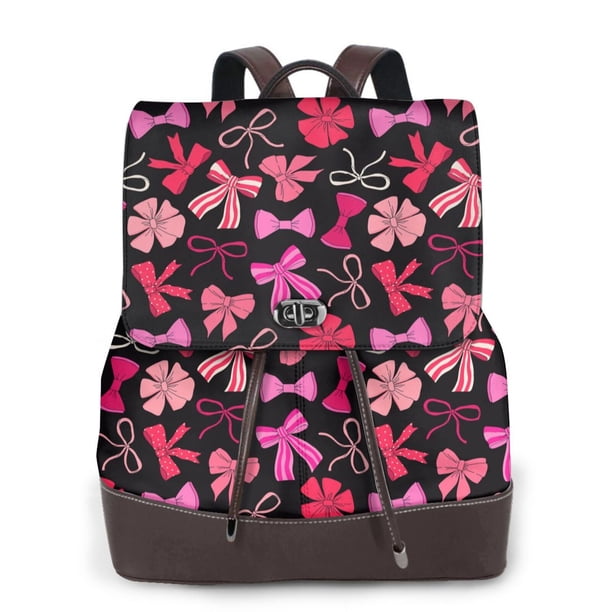 Disketp Various pink and red Bow knots Mochila de Cuero para Mujer, Bolso de Espalda Antirrobo con Estilo para Viaje, Trabajo y Uso Diario