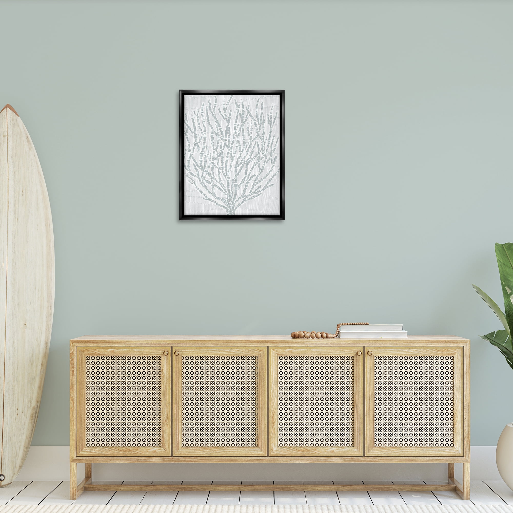 Stupell Industries Sketched Coral Sprigs Nautical & Beach Painting Black Floater Framed Canvas Art Print Wall Art, 25 x 31