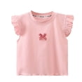 thumbnail image 3 of Bovxnpu Girls Short Sleeve T Shirts Kids Summer Tops Solid Ruffle Sleeve Cotton Crew Neck Casual Girls Tees, 3 of 8