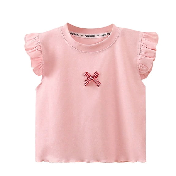 zbxnLI Baby Girls Ruffle Short Sleeve T Shirts Cute Bow Knot Front Tee Top for Kids Summer Crewneck Tshirts