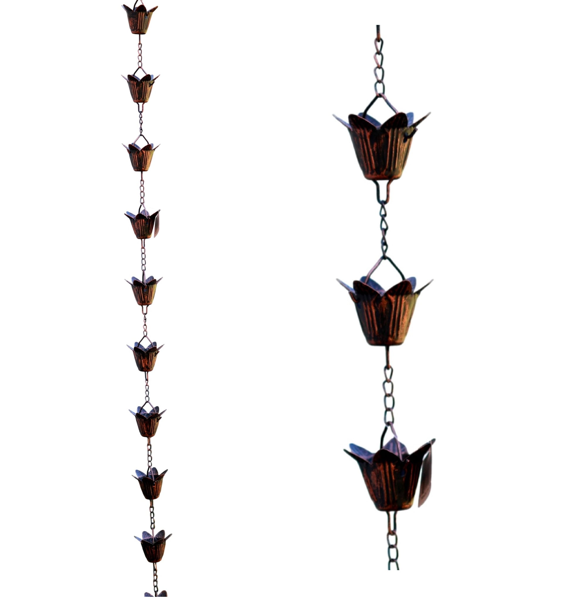 Garden Rain Chain Copper Rain Chain With 7 Cups, 6.3FT - Adjustable