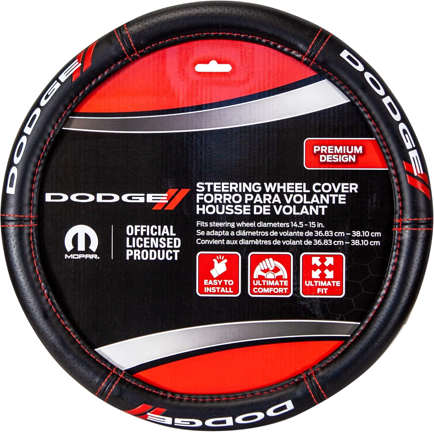 Plasticolor Dodge Steering Wheel Cover Bundle Set – Premium Deluxe High-Contrast Stitching, Non-Slip Grip, Universal Fit for Cars, Trucks & SUVs