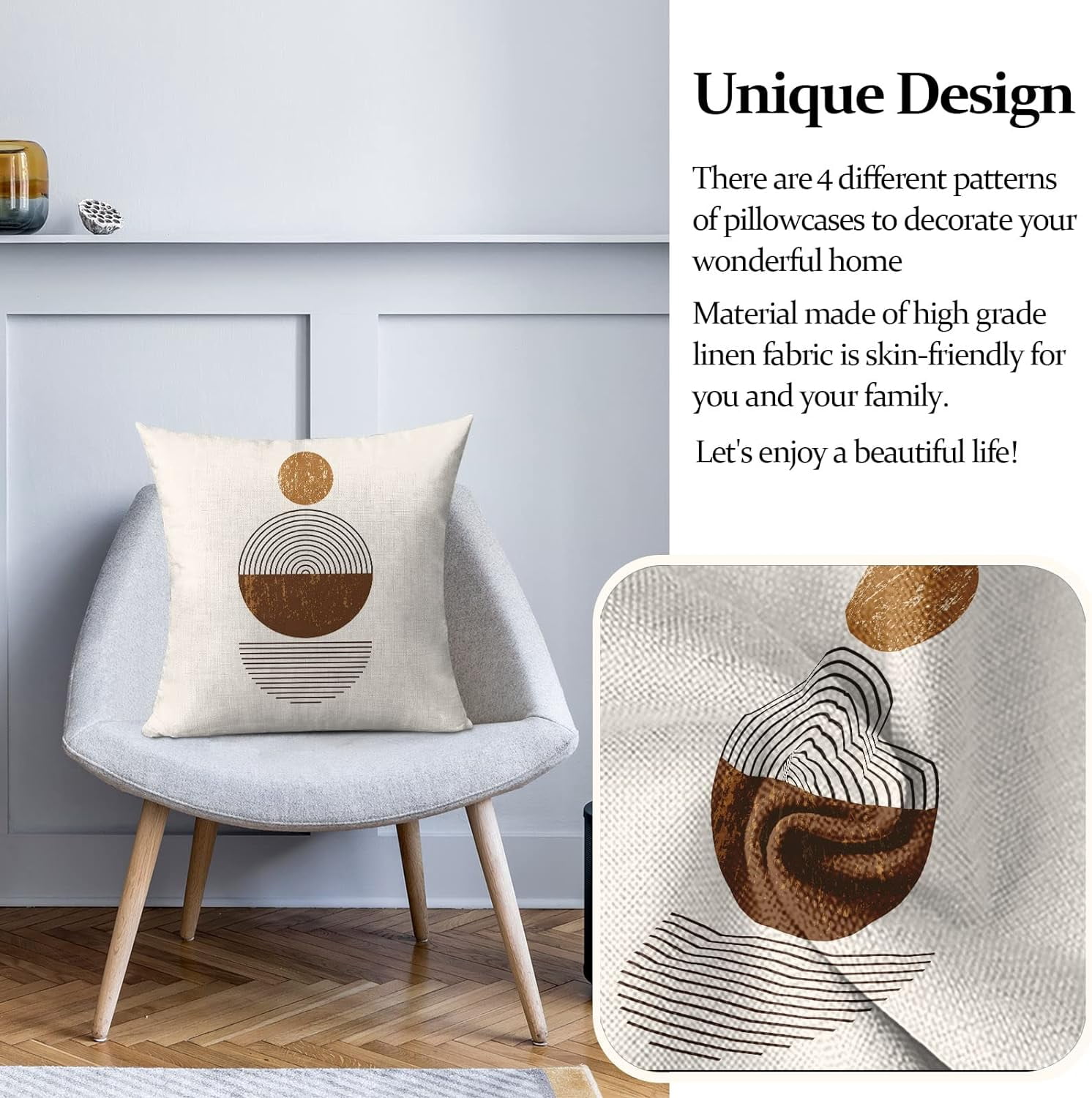 Throw Pillow Covers Home Decor Set of 4 Pillow Cases Decorative 18 x 18 Inches Outdoor Cushion Couch Sofa Pillowcases Contemporary Geometric Vintage Circle