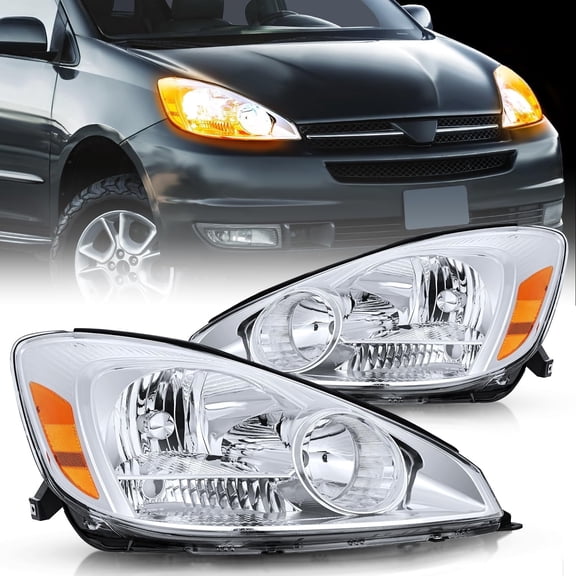 Nilight Headlight Assembly Compatible with 2004 2005 Toyota Sienna Chrome Housing Amber Reflector Upgraded Clear Lens Headlights Assembly Replacement Driver and Passenger Side 2 Years Warranty