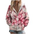 thumbnail image 3 of Craaazy Women's Zip Up Hoodies Drawstring Sweatshirt Fashion Printed Long Sleeve Hoodies Floral Print Graphic Casual Oversized Size Fall Tops with Front Pocket Gifts For Women, 3 of 6