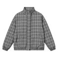 thumbnail image 5 of Xdegoge Bomber Jackets for Women Fall Plaid Stand Collar Long Sleeve Zip Up Outerwear Fall Winter Lightweight Casual Vintage Streetwear Coats Gray XXL, 5 of 8