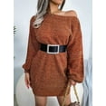 thumbnail image 6 of Women'S Casual Oversized Off-the-Shoulder Lantern Sleeve Sweater Dress Long Chunky Pullover Orange Color M, 6 of 8